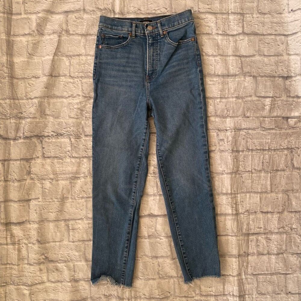 Express women 2 cotton blend super high rise mom jeans blue